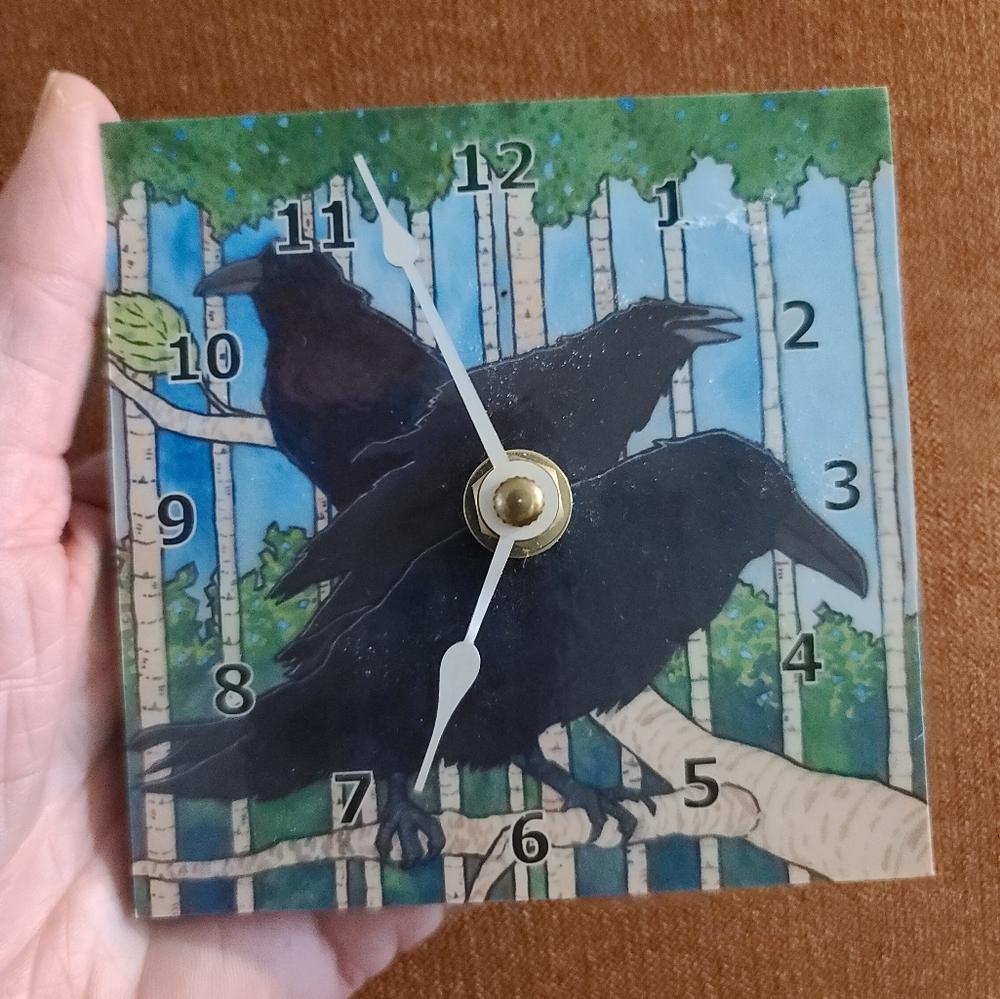 Raven-Themed Bird Clock, Raven's Serenade By Edward Zegzdryn